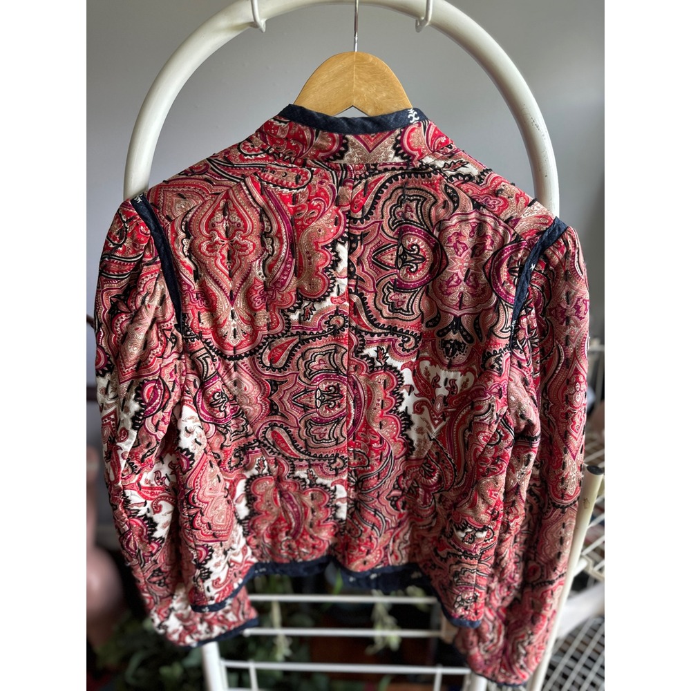 Anthropologie Quilted Jacket Paisley Print Red Navy Boho Soft Cozy Women Medium - Picture 10 of 10